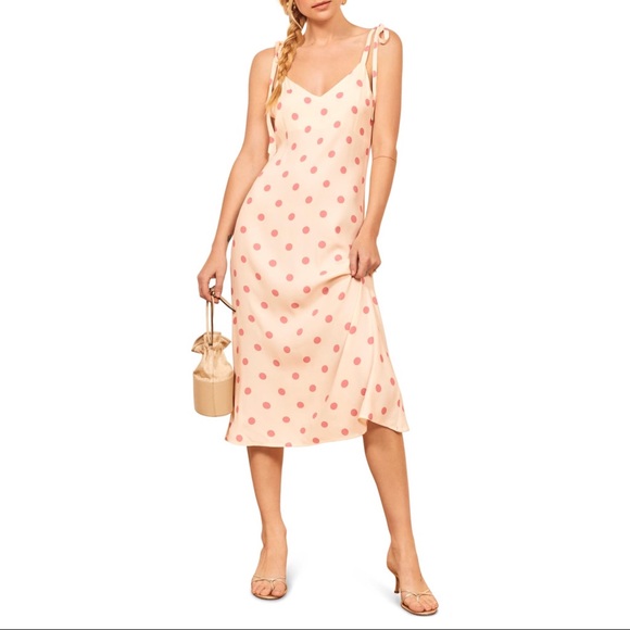 REFORMATION Jade Dot Tie Shoulder Dress - Picture 3 of 8